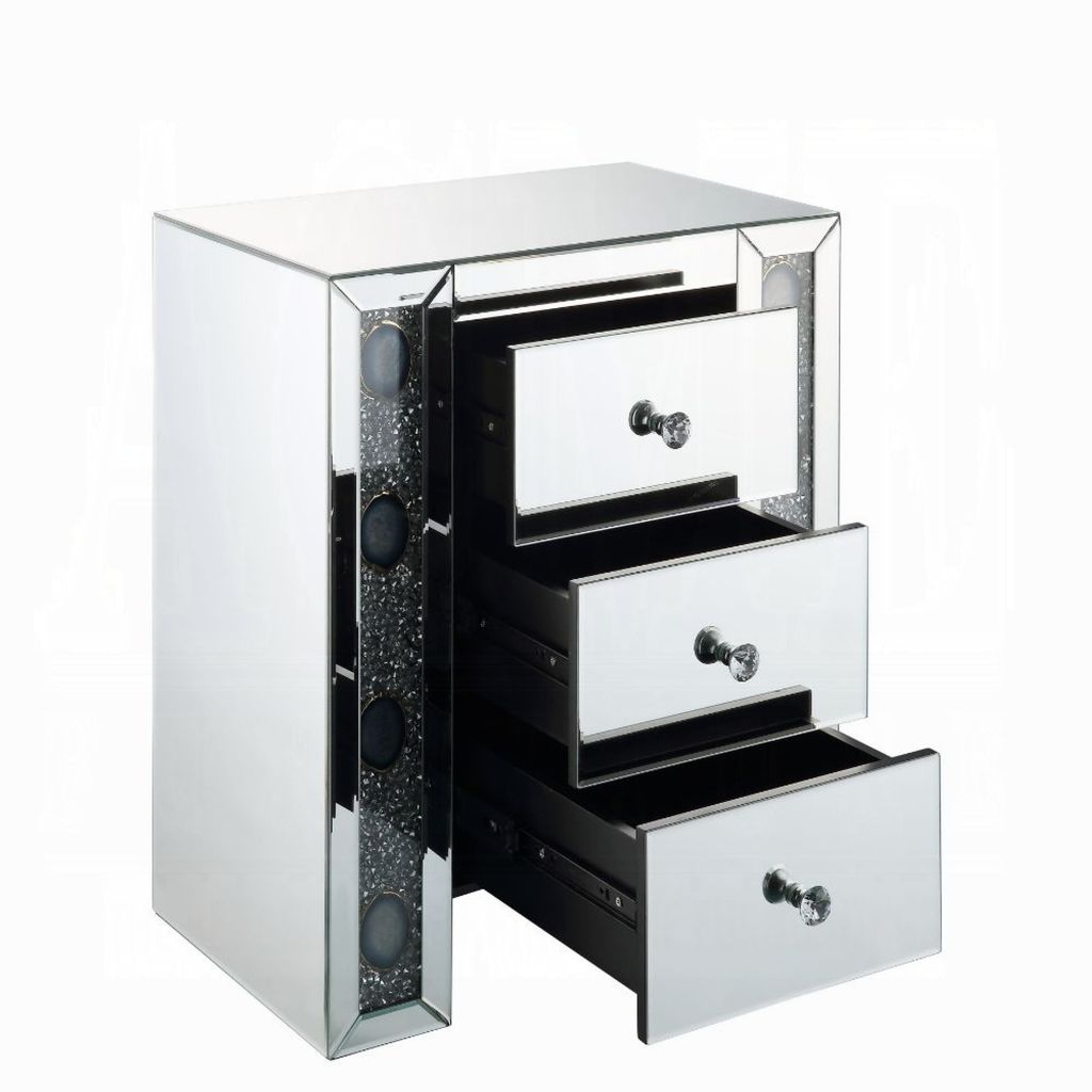 Wood & Mirror Nightstand with Agate Inserts, Silver - View 4