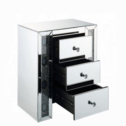 Wood & Mirror Nightstand with Agate Inserts, Silver - View 4