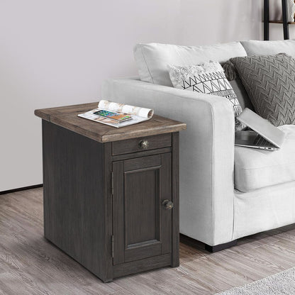 Wooden End Table with 2 USB Charging Ports, Brown - View 7