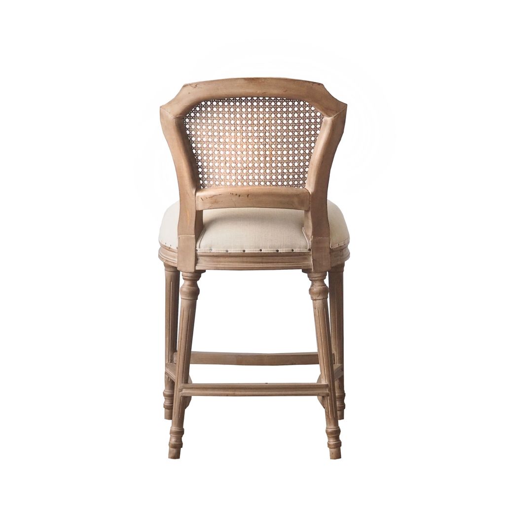 Nailhead Fabric Upholstered Bar Stool with Perforated Back, Beige and Brown - View 4