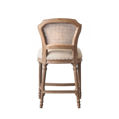 Nailhead Fabric Upholstered Bar Stool with Perforated Back, Beige and Brown - View 4