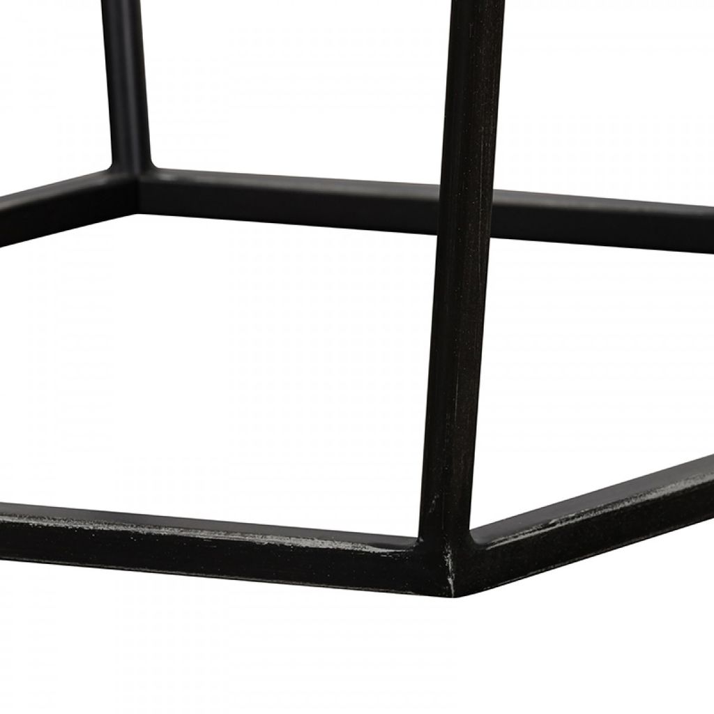Hexagonal Concrete End Table with Metal Base, Gray and Black - View 6