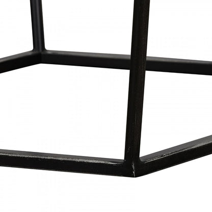 Hexagonal Concrete End Table with Metal Base, Gray and Black - View 6