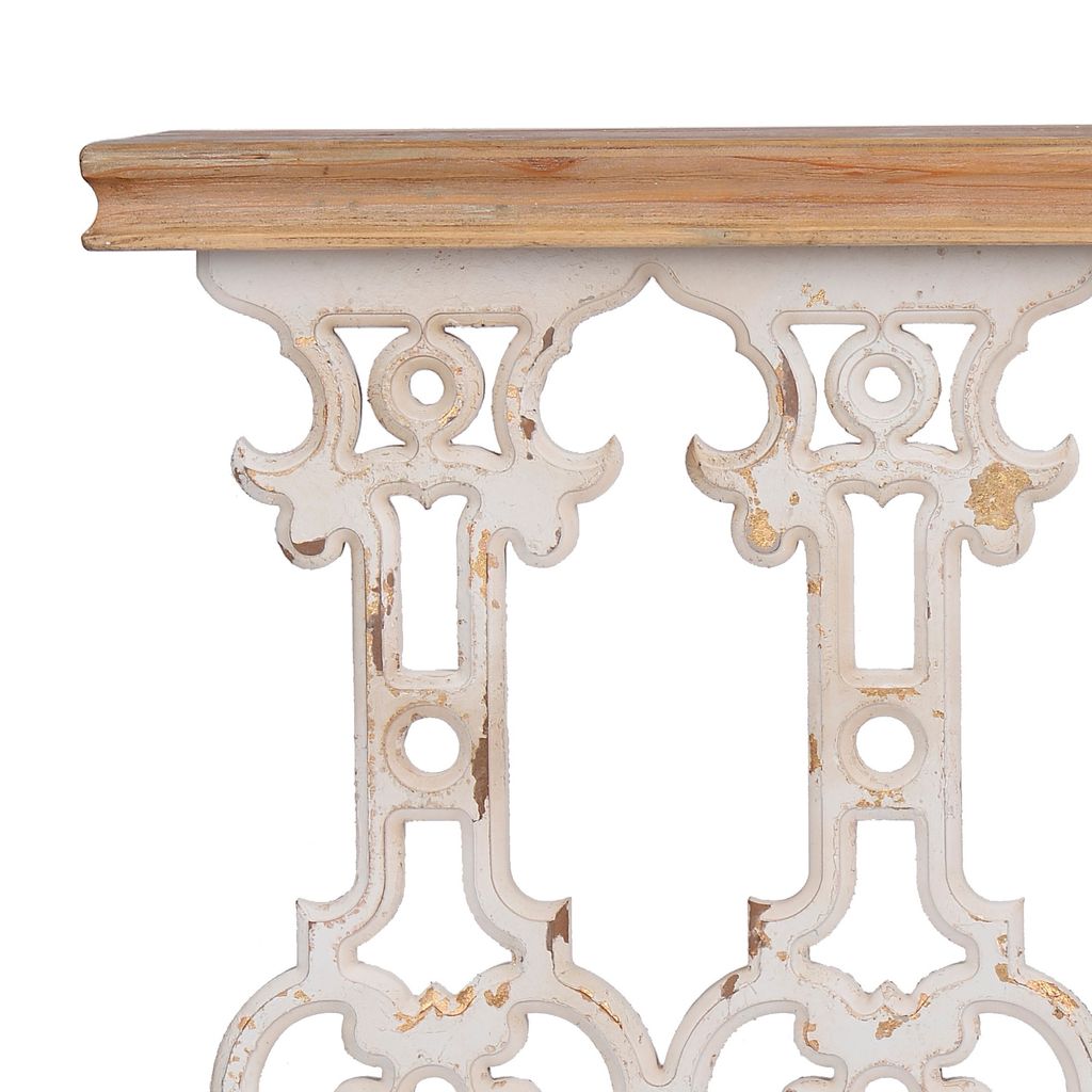 32 Inch Console Table, Fir Wood, Traditional, Scrollwork, Antique White - View 3