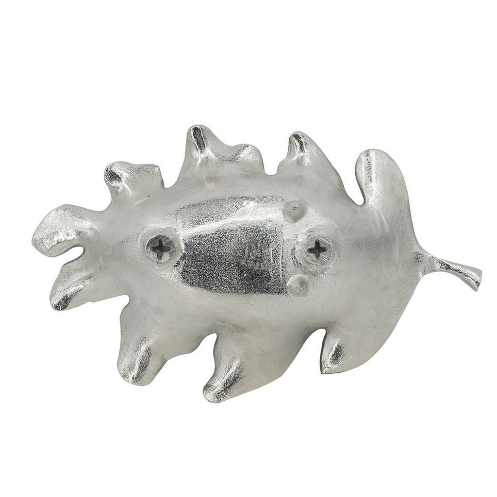 22 Inch Modern Decorative Tray, Oak Leaf Design Striking Silver Metal Frame - View 3