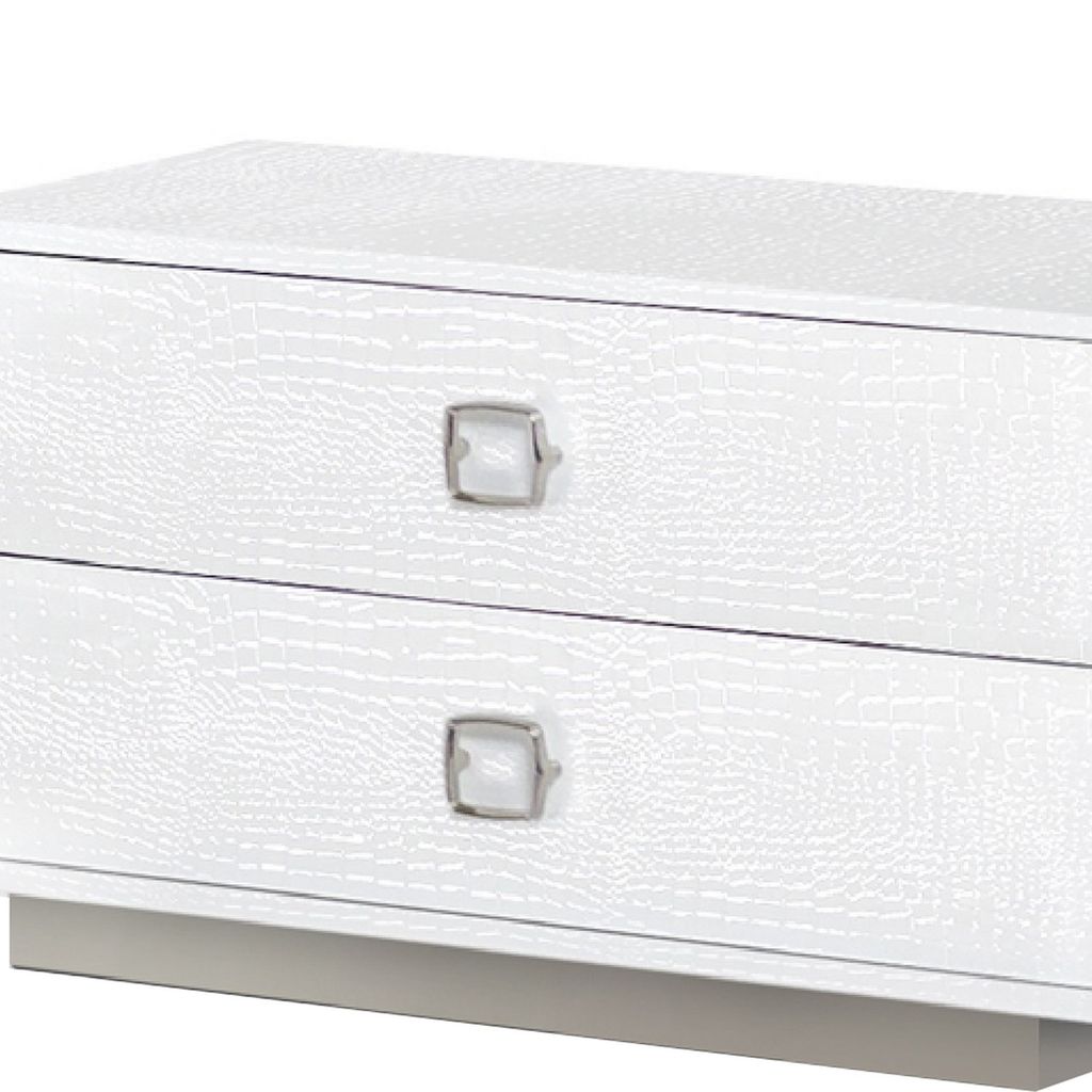 Hart 32 Inch Modern Nightstand, 2 Drawers, Textured Lacquer Finish, White - View 3