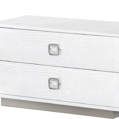 Hart 32 Inch Modern Nightstand, 2 Drawers, Textured Lacquer Finish, White - View 3