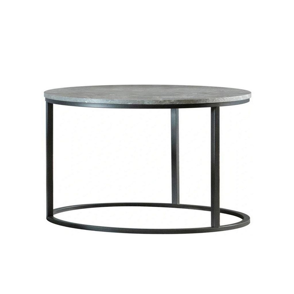 35 Inch 2 Piece Nesting Coffee Table Set, Round Gray Faux Marble Tabletop - View 2