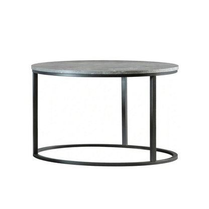 35 Inch 2 Piece Nesting Coffee Table Set, Round Gray Faux Marble Tabletop - View 2