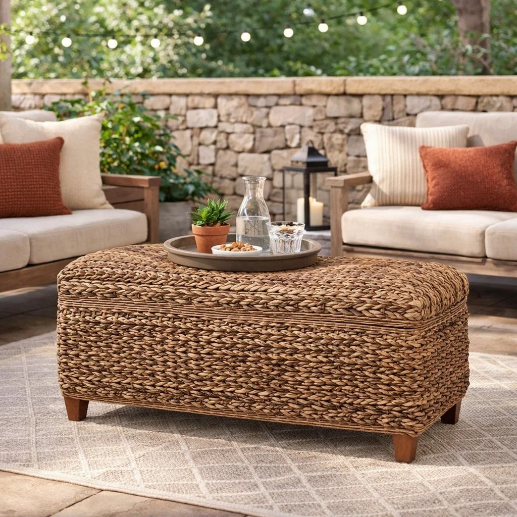 Modern Wood & Woven Abaca Trunk, Rustic Brown - View 7
