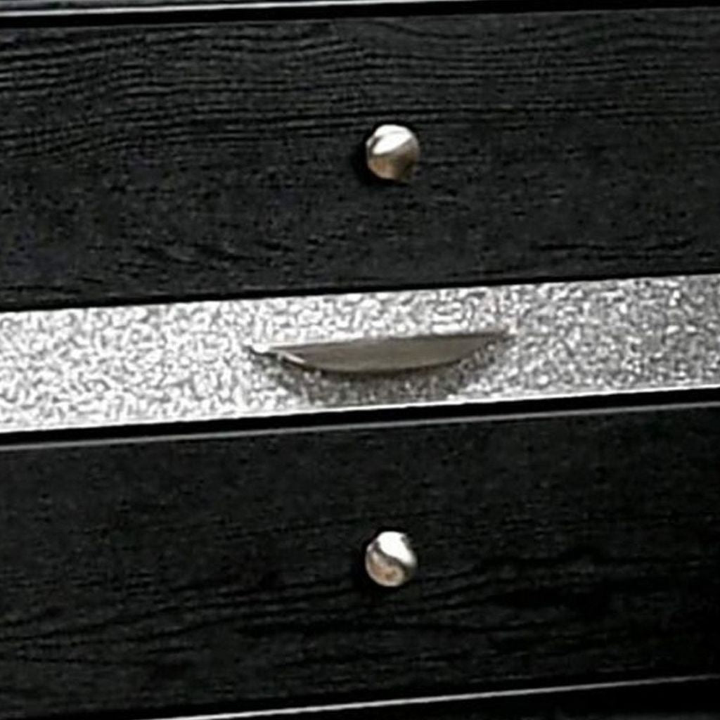 Nightstand with Silver Trim Accent and 1 Jewelry Drawer, Black - View 4