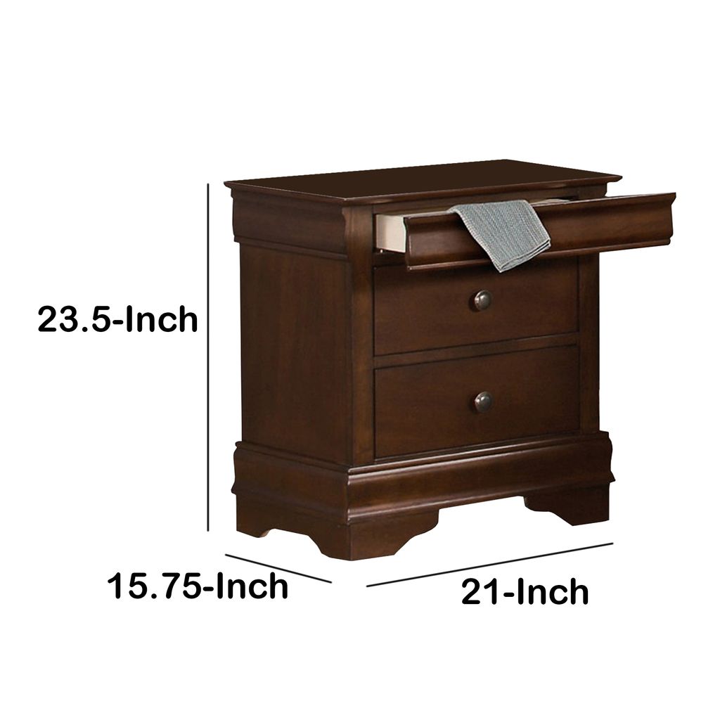 Wooden Night Stand With Hidden Drawer, Cherry Brown - View 5