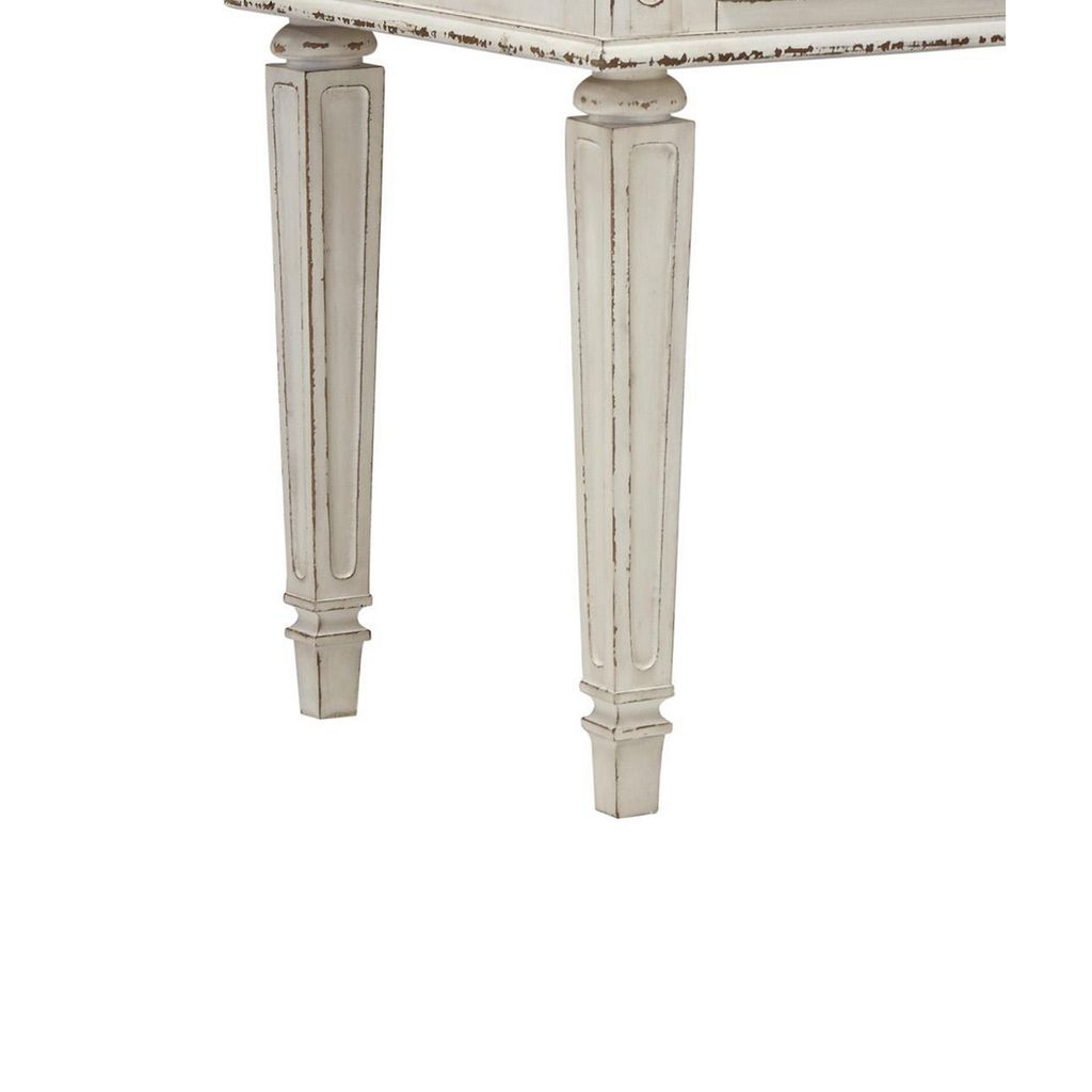 Wooden Mirror Stool Set with Square Tapered Legs, Antique White, Brown - View 4