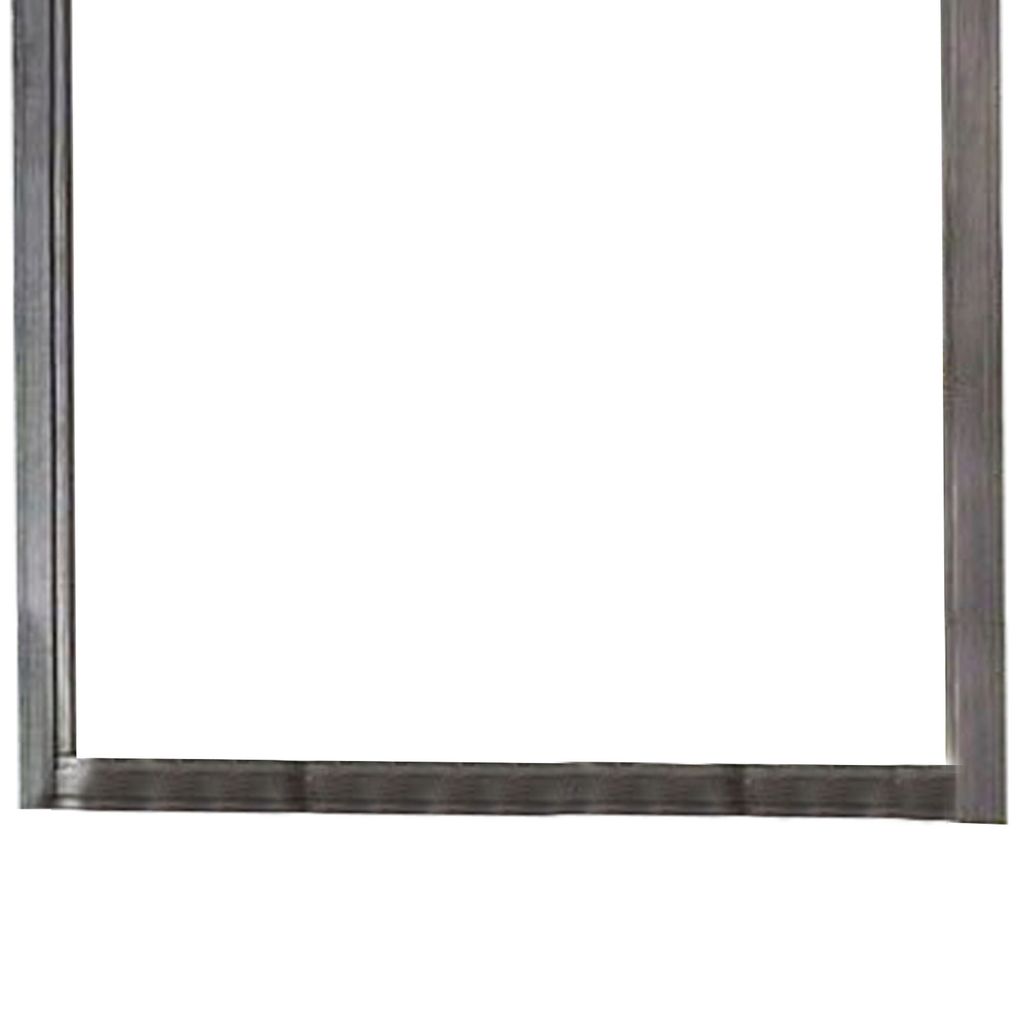 38 Transitional Style Square Wooden Frame Mirror, Gray - View 4