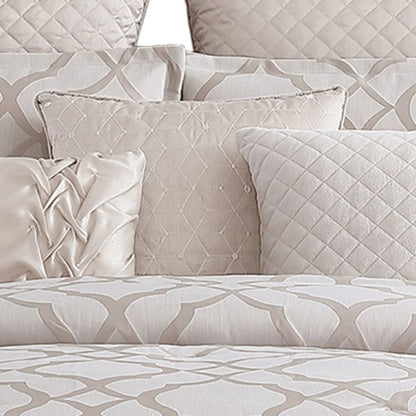 9pc Queen Size Comforter Set with Quatrefoil Prints, White Polyester - View 4