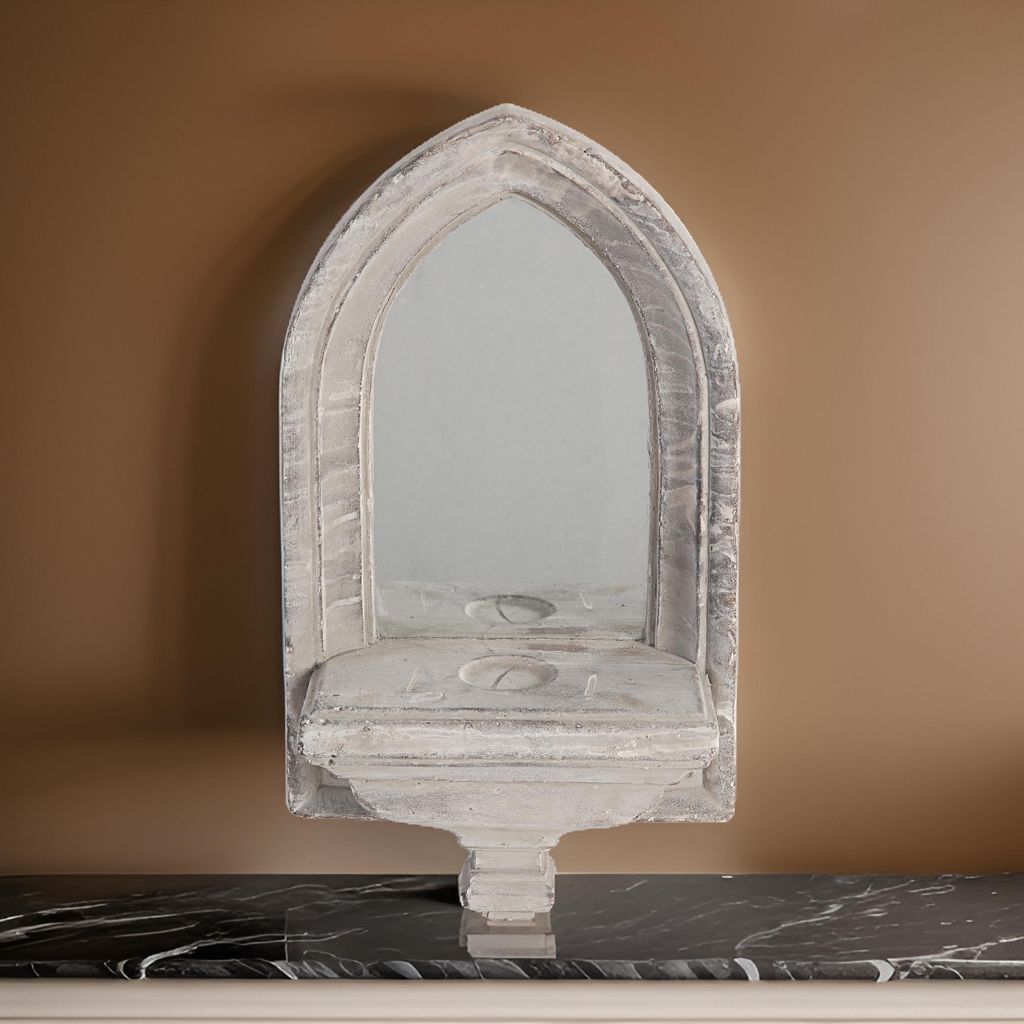 Cement Protected Decorative Wall Mirror, Washed White - View 7