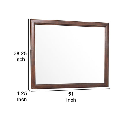 38 Inch Wooden Landscape Mirror, Molded Details, Dual Texture, Brown - View 4