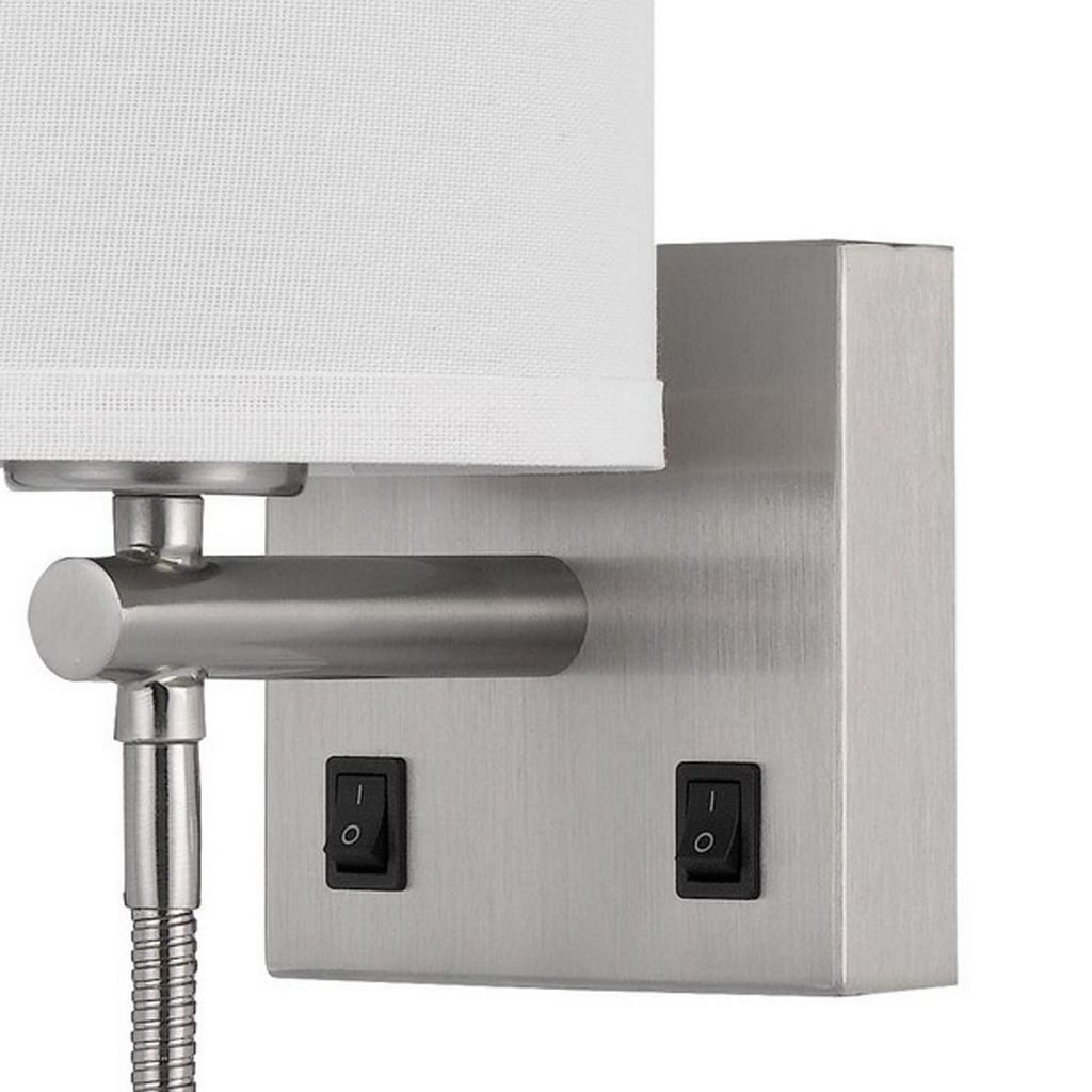 Liam 25 Inch Modern Wall Lamp, Hardback Fabric Shade, 1 LED, Metal, Silver - View 4