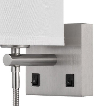 Liam 25 Inch Modern Wall Lamp, Hardback Fabric Shade, 1 LED, Metal, Silver - View 4