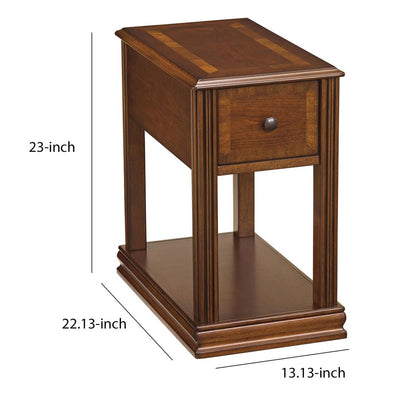 Chair Side End Table with 1 Drawer and Open Bottom Shelf, Brown - View 6