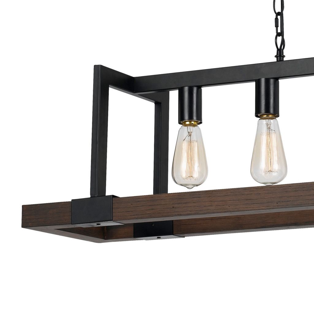 60 X 4 Watt Wood and Metal Chandelier with 6 Foot Chain, Brown and Black - View 5