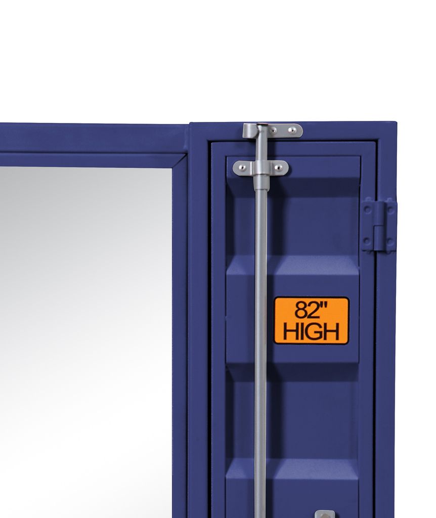 Industrial Style Metal Vanity Mirror with Recessed Door Front, Blue - View 3