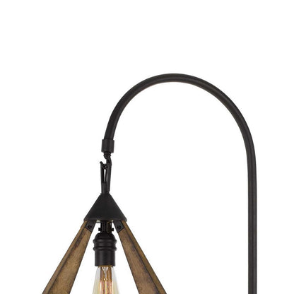 Tubular Metal Downbridge Floor Lamp with Wooden Accents, Black - View 2