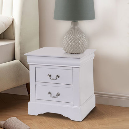 24 Inch Modern Classic Nightstand, 2 Drawers, Drop Handles, Wood, White - View 6