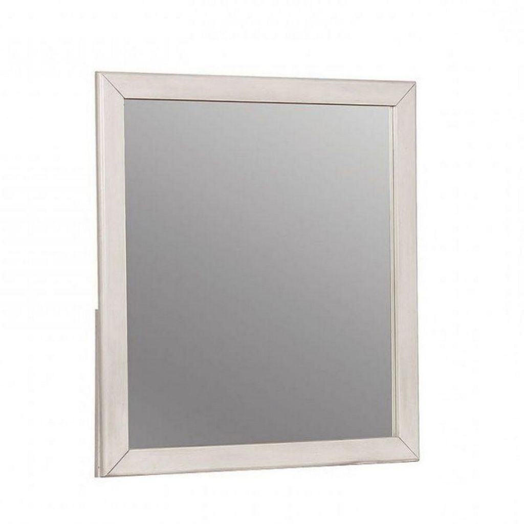 32 Inch Transitional Style Wooden Frame Mirror, White - View 2