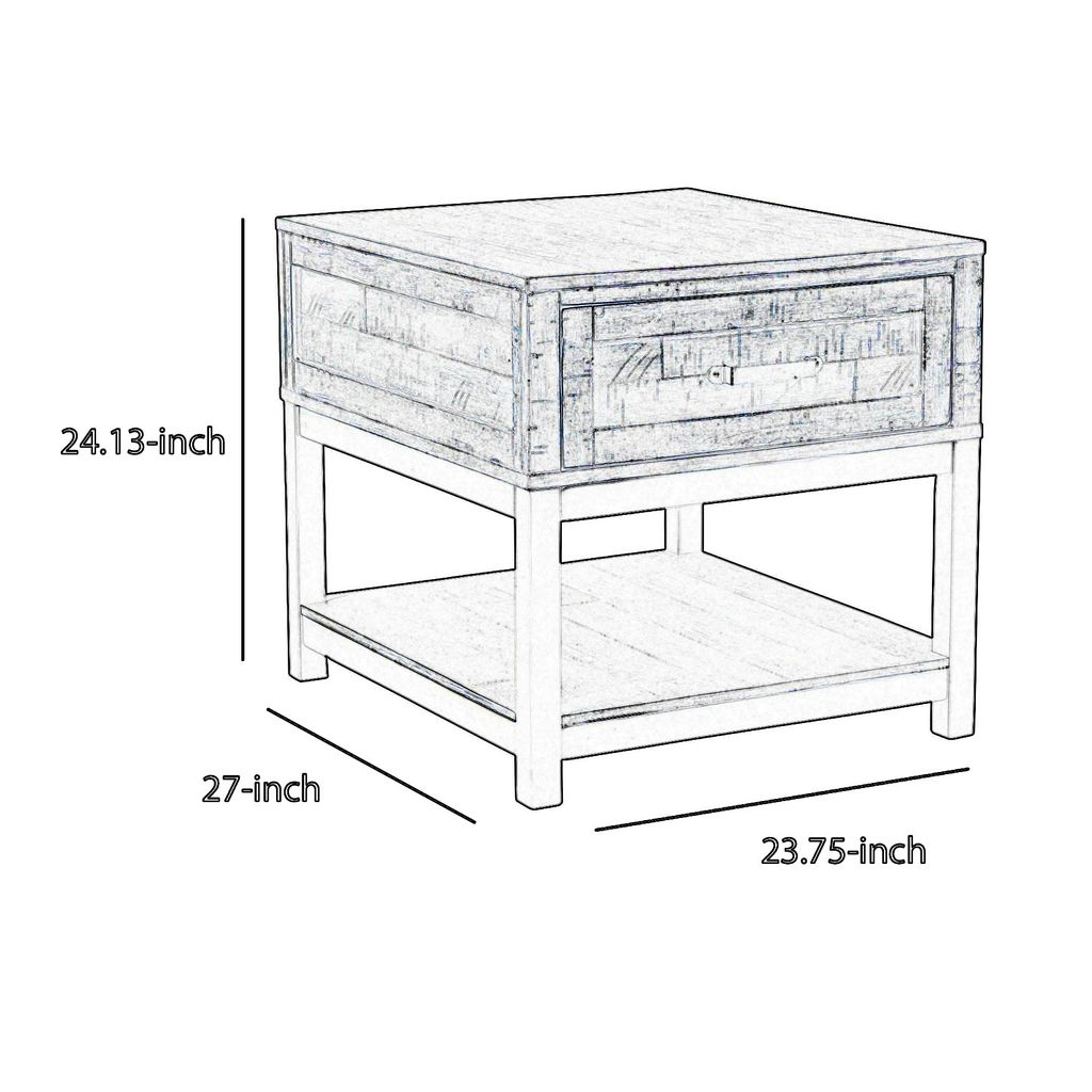 Two Tone Wooden End Table with 1 Drawer and Metal Base, Brown and Black - View 6
