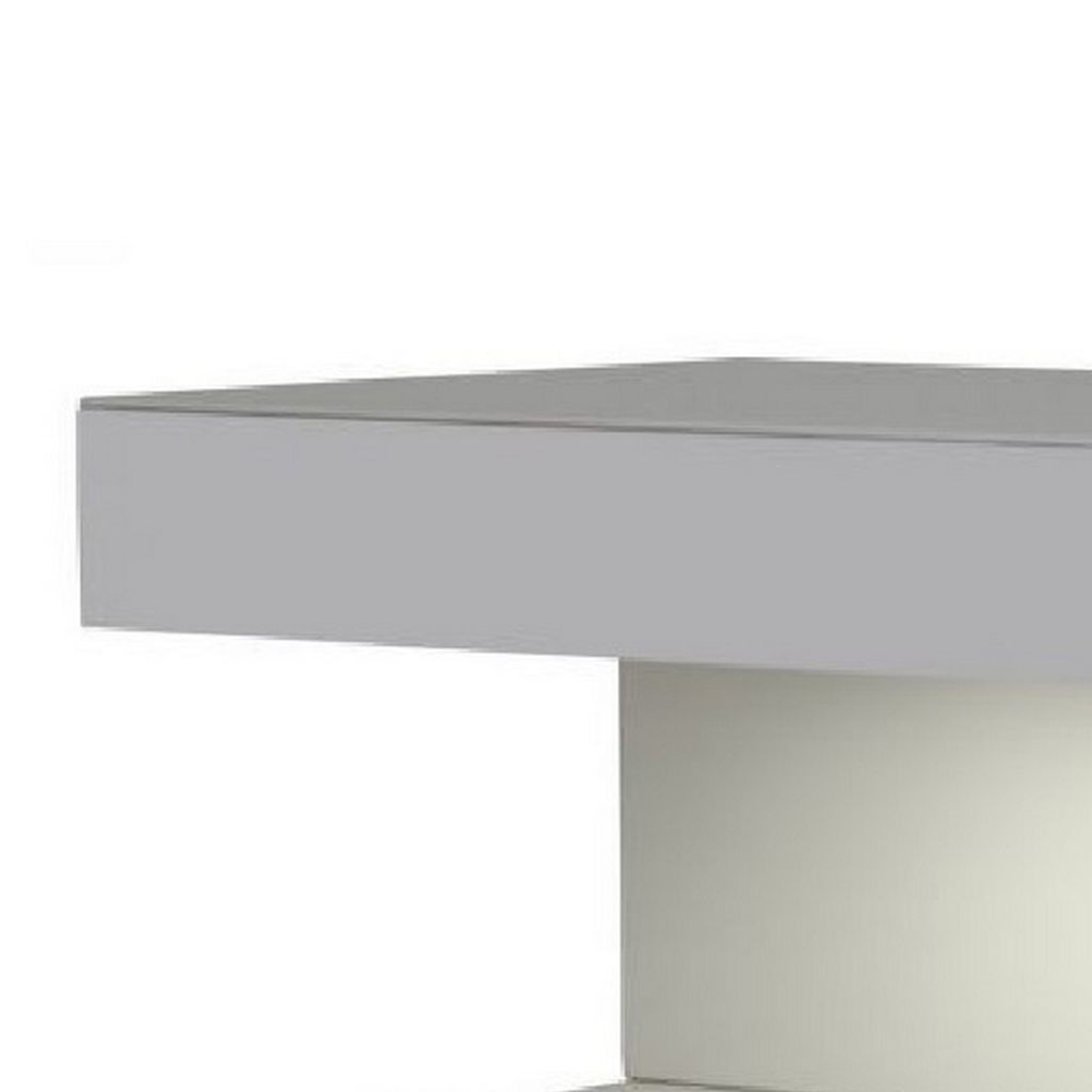 Contemporary Squared C Shaped Wooden Nightstand with LED Light, Gray - View 2