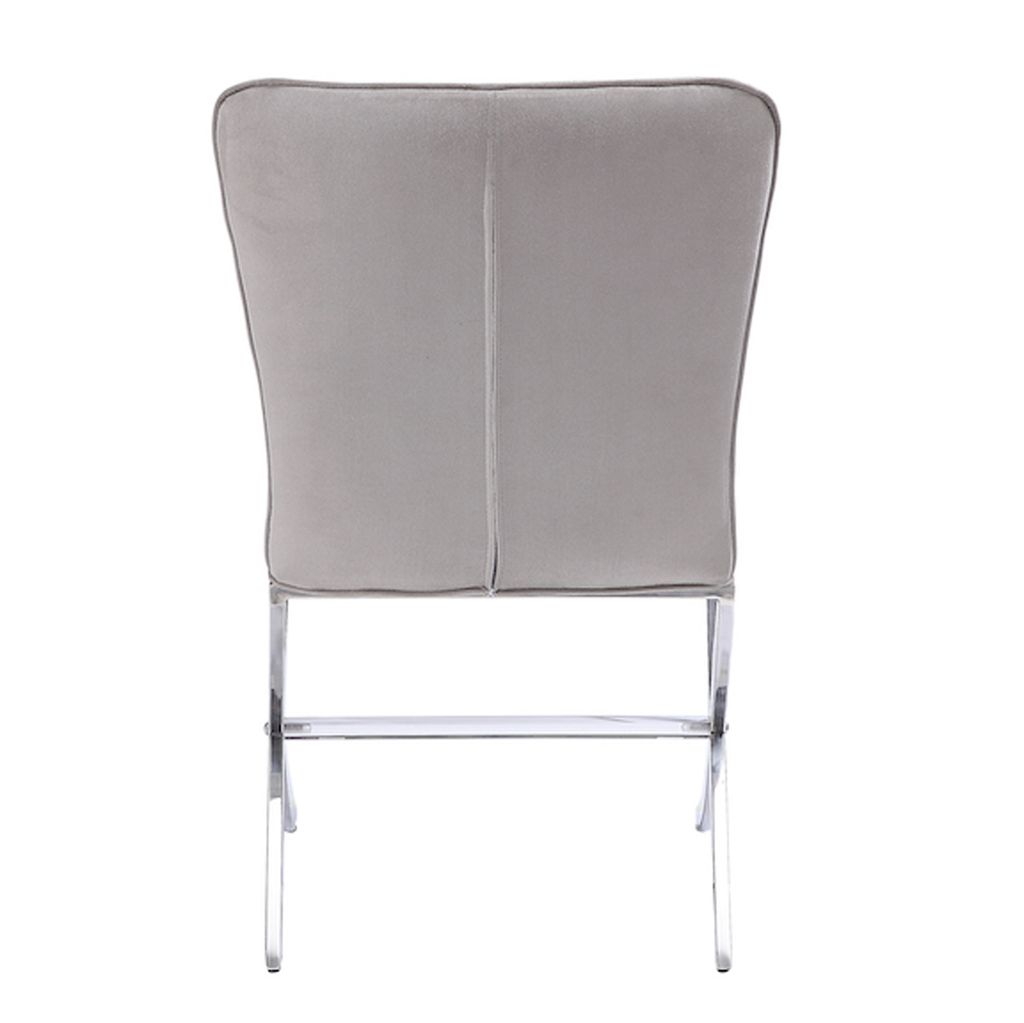Velvet Upholstered Metal Side Chair with X Style Base, Light Gray and Silver, Set of Two - View 2