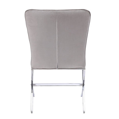Velvet Upholstered Metal Side Chair with X Style Base, Light Gray and Silver, Set of Two - View 2
