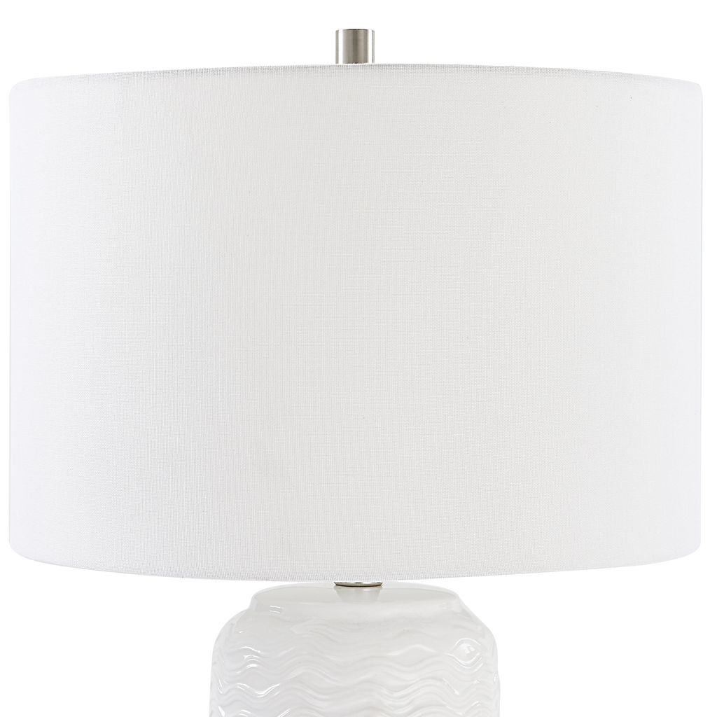 27 Inch Ceramic Table Lamp, Wavy Texture, Silver, White - View 3