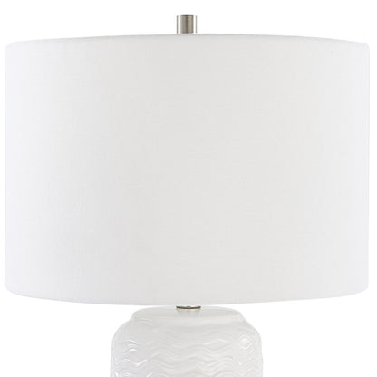 27 Inch Ceramic Table Lamp, Wavy Texture, Silver, White - View 3