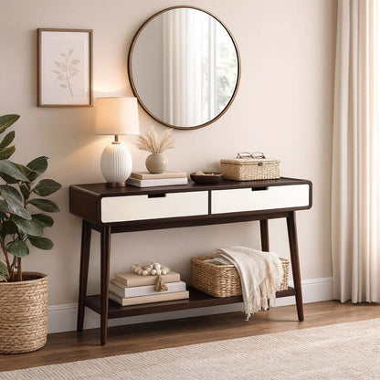 Beautiful Sofa Table With 2 Drawers, Espresso & White - View 7