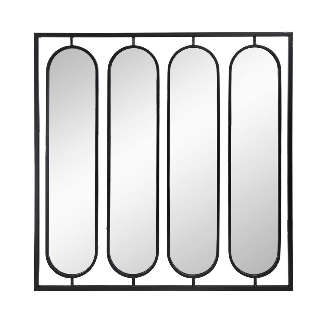36 Inch Modern Wall Decor, 4 Swiveling Oblong Mirrors, Black Metal Frame