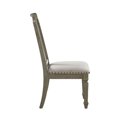 Side Chair with Fabric Seat and Fiddle Back, Set of 2, Brown - View 4