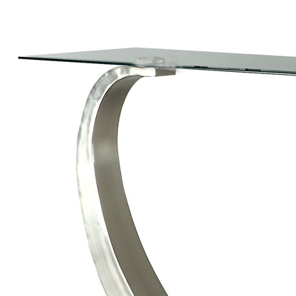 Rectangular Glass Top Sofa Table with Curved Pedestal Base, Black and Gray - View 3