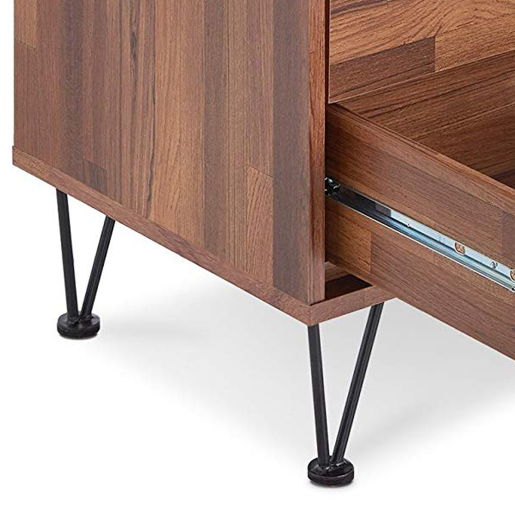 Contemporary 2 Drawers Wood Nightstand By Deoss, Brown - View 2