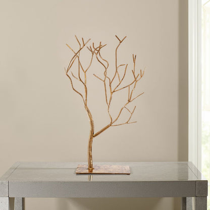 Leafless Branched Iron Tree Accent with Rectangular Base, Gold - View 7