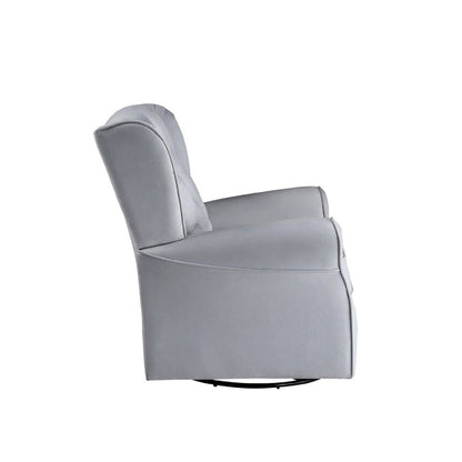 35 Inch Accent Swivel Chair, Glider, Tufted Back, Gray - View 3