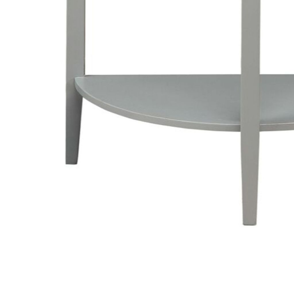 Wooden Half Moon Shaped Console Table with One Open Bottom Shelf, Oak Brown and Gray - View 2