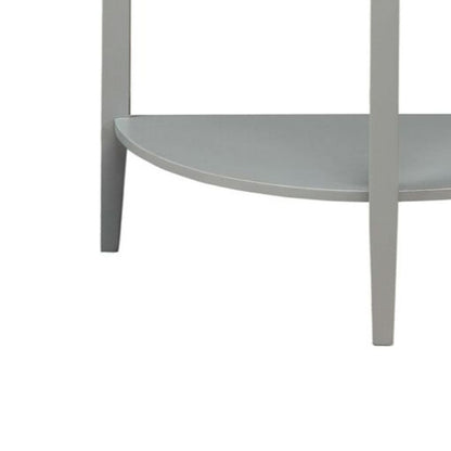 Wooden Half Moon Shaped Console Table with One Open Bottom Shelf, Oak Brown and Gray - View 2
