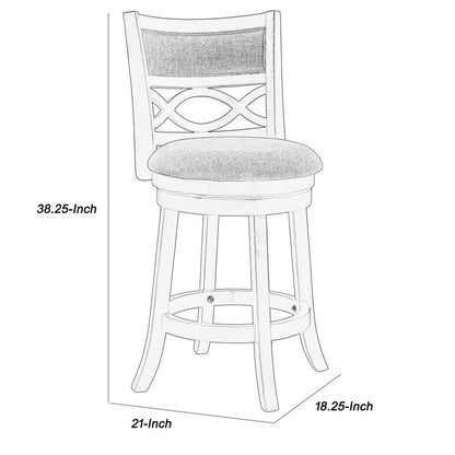 Curved Lattice Back Swivel Counter Stool with Fabric Seat, Antique Gray - View 5