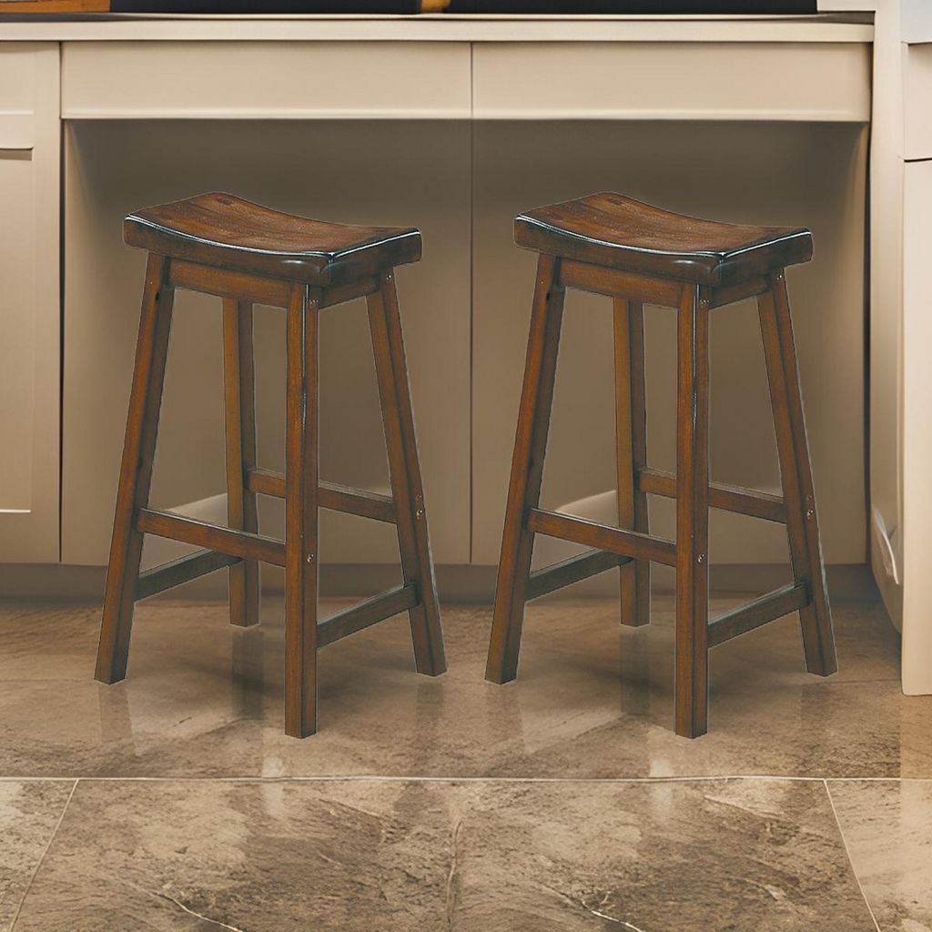 Wooden 29" Counter Height Stool with Saddle Seat, Distressed Cherry, Set Of 2 - View 7