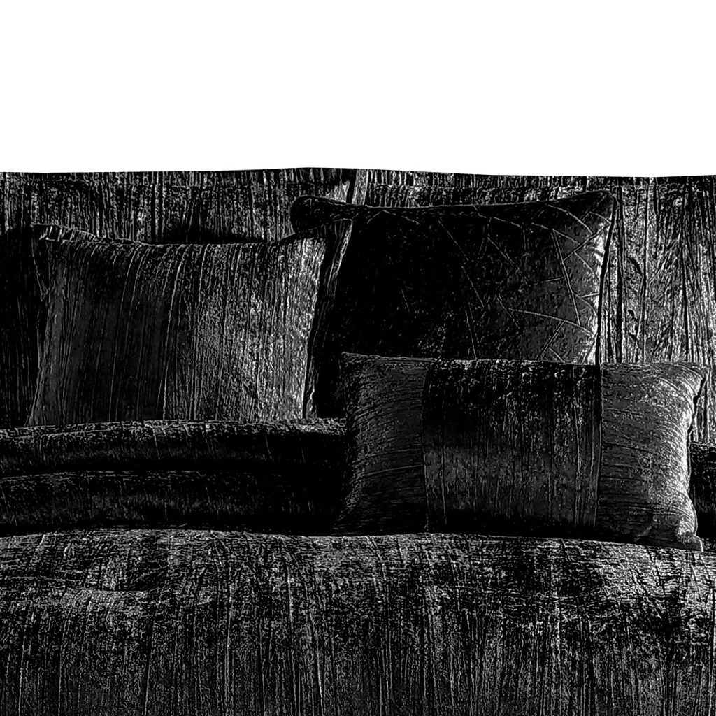 Jay 7 Piece King Comforter Set, Polyester Velvet, Deluxe Texture Black - View 2