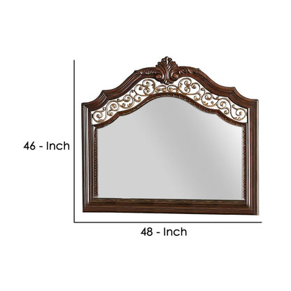 Molded Wooden Frame Mirror with Ornate Detailing, Brown By Casagear Home - View 6