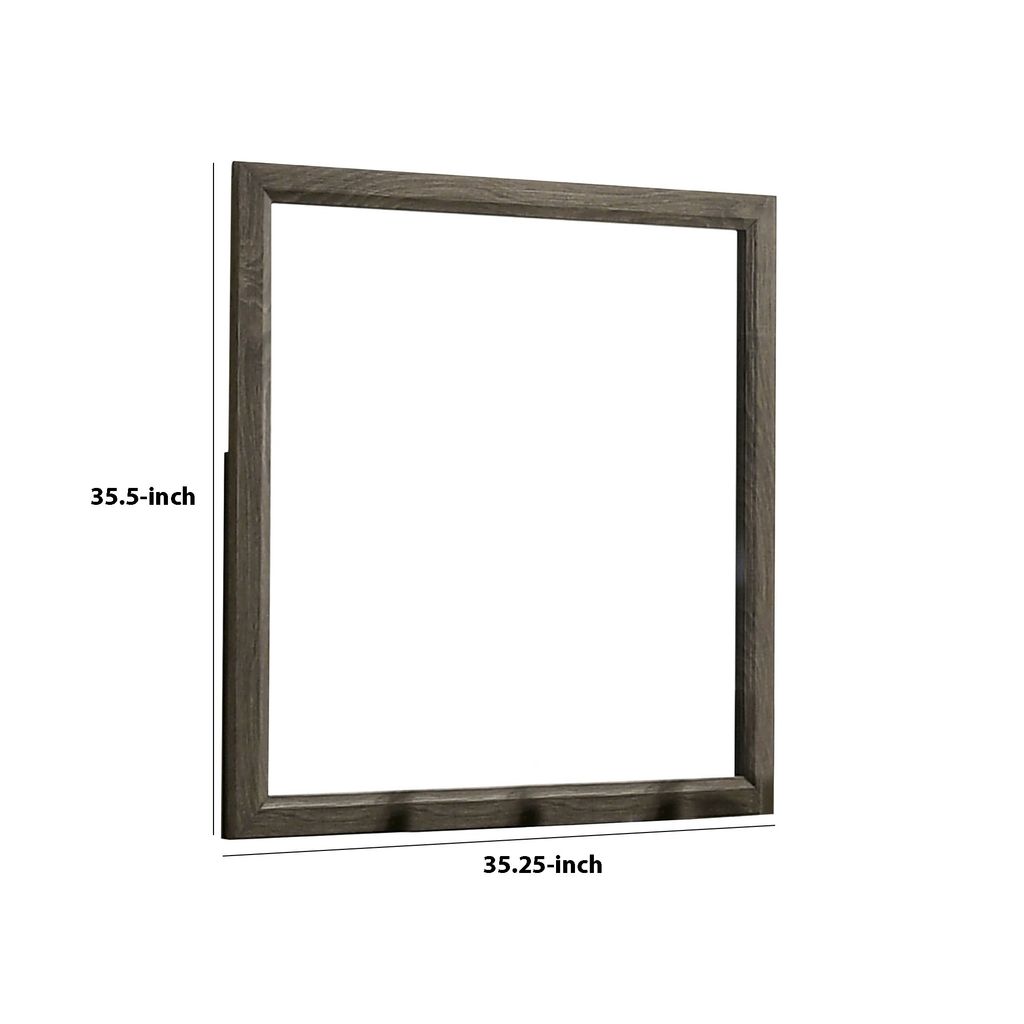 35 Inch Transitional Style Wooden Frame Mirror, Gray - View 5