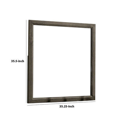 35 Inch Transitional Style Wooden Frame Mirror, Gray - View 5